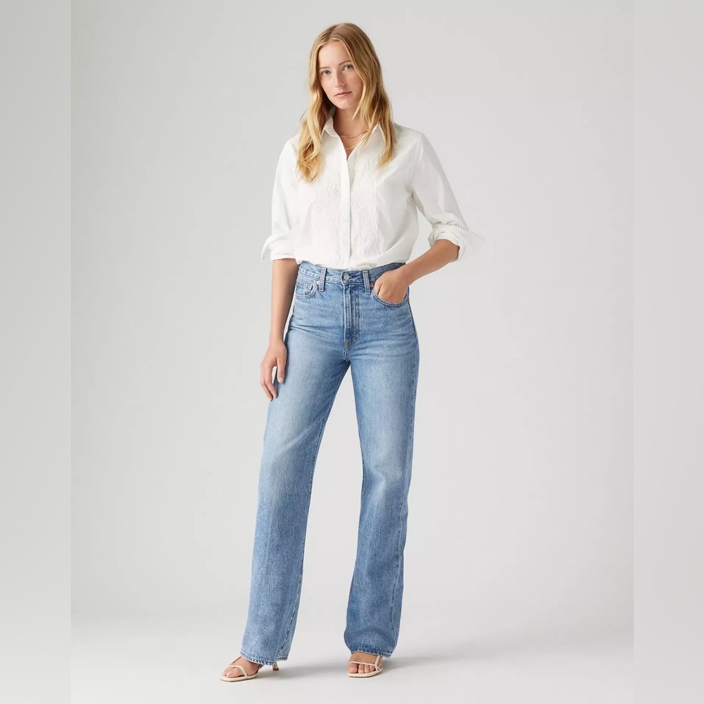 Levi's Premium Ribcage Wide-Leg Jeans in Far and Wide Medium Wash Size 33 - Picture 7 of 16